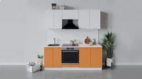 Кухонный гарнитур «Весна» длиной 200 см со шкафом НБ (Белый глянец/Оранж глянец)