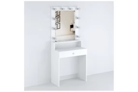 Стол туалетный с подсветкой Париж ЛДСП/Зеркало, Белый (тиснение древесные поры), Белый (тиснение древесные поры)