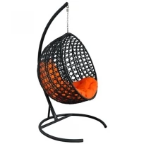 Подвесное кресло M-GROUP круглый Люкс с ротангом чёрное, оранжевая подушка