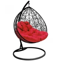 Подвесное кресло M-GROUP для двоихс ротангом коричневое, бордовая подушка